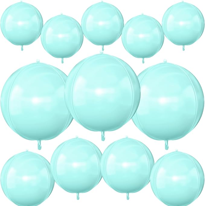 12Pcs Baby Blue Round Foil Balloons, Metallic Pastel Teal Blue Foil Balloon by vibzox