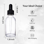 48 Pack 1oz Clear Glass Bottles with Glass Eye Droppers for Essential Oils, Perfumes & Lab Chemicals (Brush, Funnels, 2 Extra Droppers, 54 Pieces Labels & 30ml Measuring Cup Included)