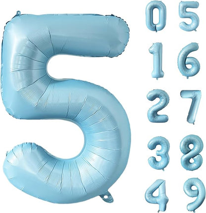 40 Inch Matte Blue 5 Number Balloons Light Blue Number 5 Foil Balloon Mylar by Yeodong
