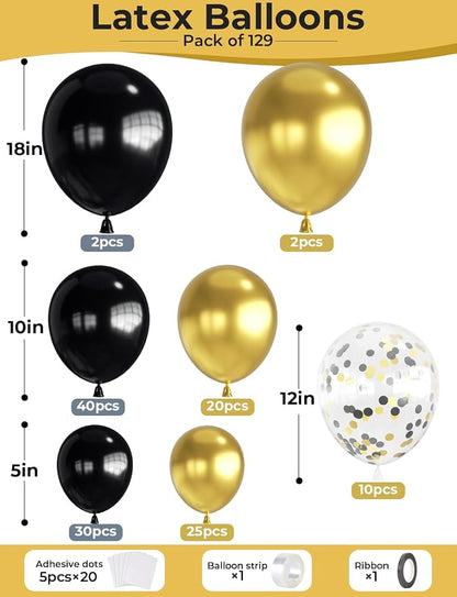 Black and Gold Balloon Arch Kit, Birthday Party Decor | 18/12/10/5 In Black - Image 4