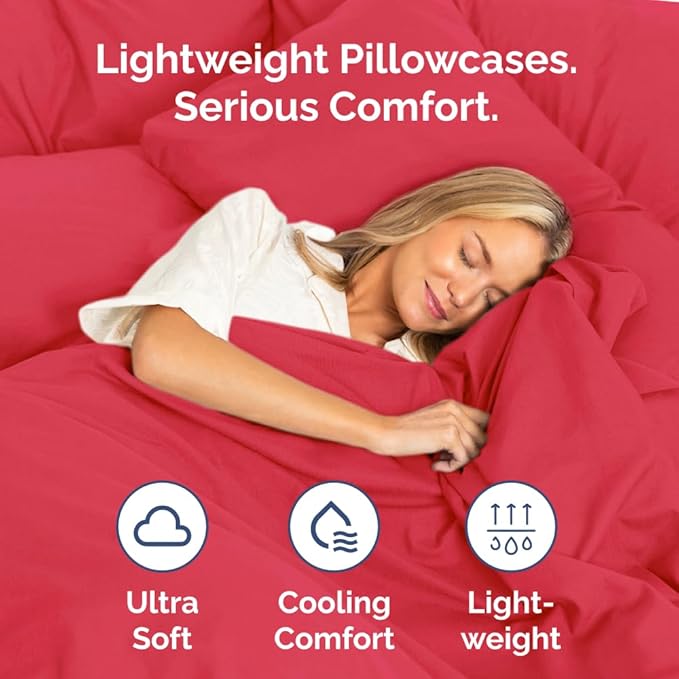 Queen Pillow Cases Set of 2 - Ultra Soft Hotel Quality Pillowcase Covers - Comfy, Cozy, Cooling & Wrinkle Free - Shrink, Stain & Fade Resistant - Machine Washable Pillow Protectors - 2 Piece Set - Red