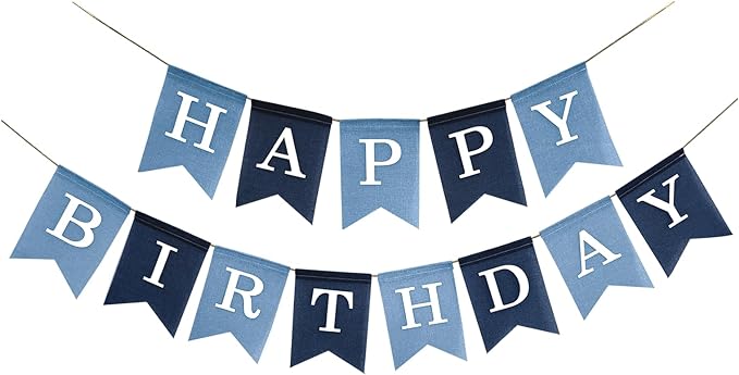 Pre-Strung Blue Happy Birthday Banner, No DIY Burlap Banner, Colorful Party by bellium