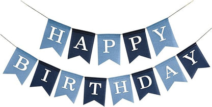 Pre-Strung Blue Happy Birthday Banner, No DIY Burlap Banner, Colorful Party by bellium