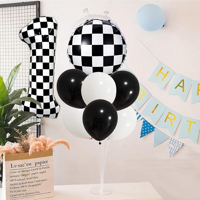 Checkered Balloon 0 Black and White Number Balloon 0 Foil Helium Balloons - Image 5