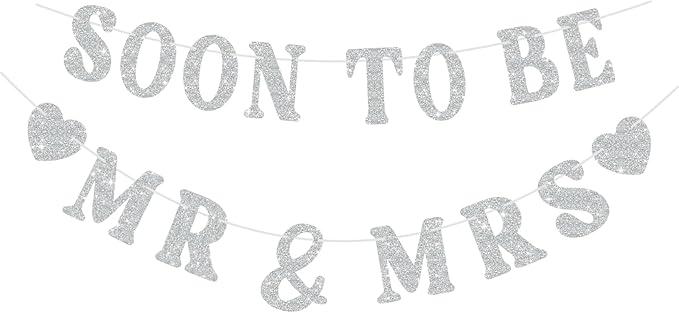 Soon To Be Mr & Mrs Banner for Bridal Shower Decorations, Pre-Strung Silvery by SerpizePaty