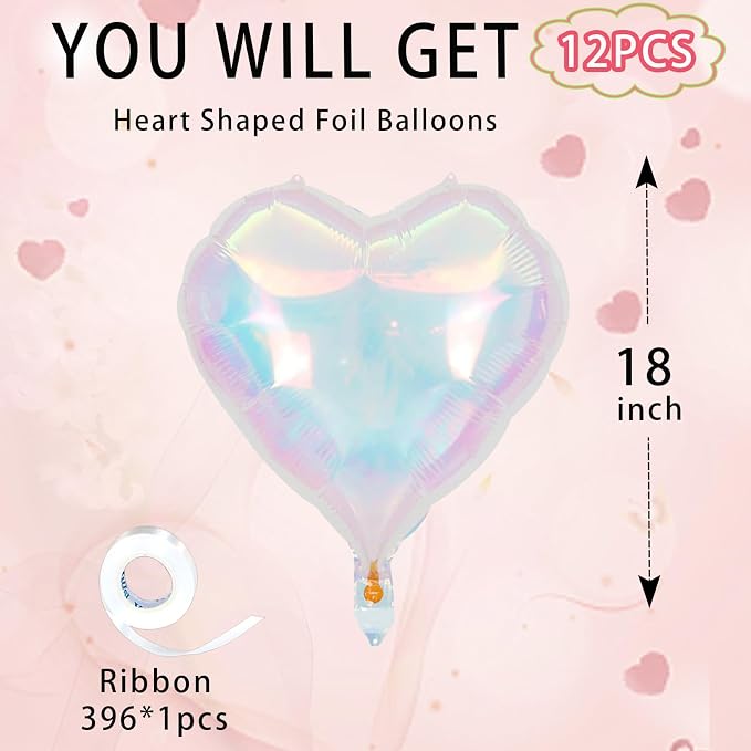 Colorful Heart Ballloons, 18 Inch Bright Silver Foil Love Heart Shaped Balloons - Image 5