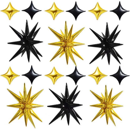TONIFUL 22Inch 18Pcs Black Gold Large Explosion Star Mylar Balloons and 10Inch by TONIFUL