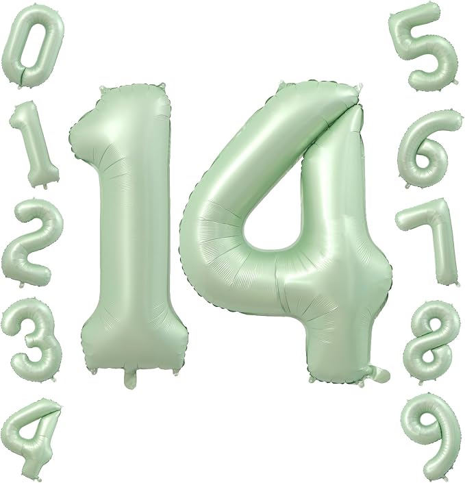 40 Inch Number 14 Balloon for 14th Birthday Decorations Olive Green | Reusable by TNCDJKPA