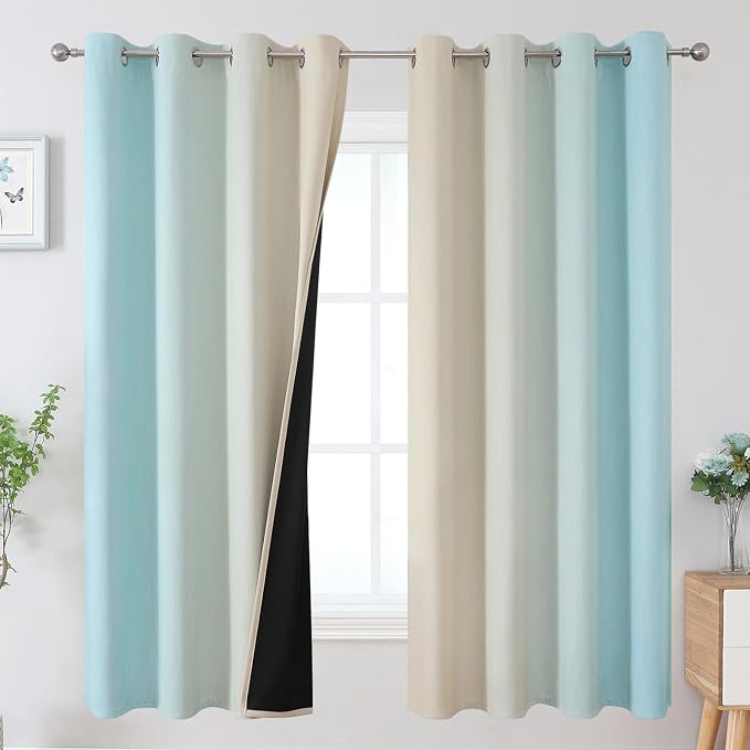 Aqua and Beige Gradient Blackout Curtains by ESTELARTEXTILER