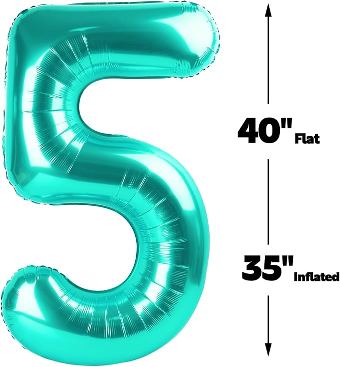 Teal Blue Number 5 Balloon 40 inch, Balloon numbers party supplies, deco photo - Image 3
