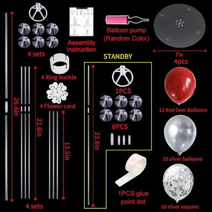 TONIFUL 4 Set Red Sliver Balloon Stand Balloon Centerpieces - Image 2