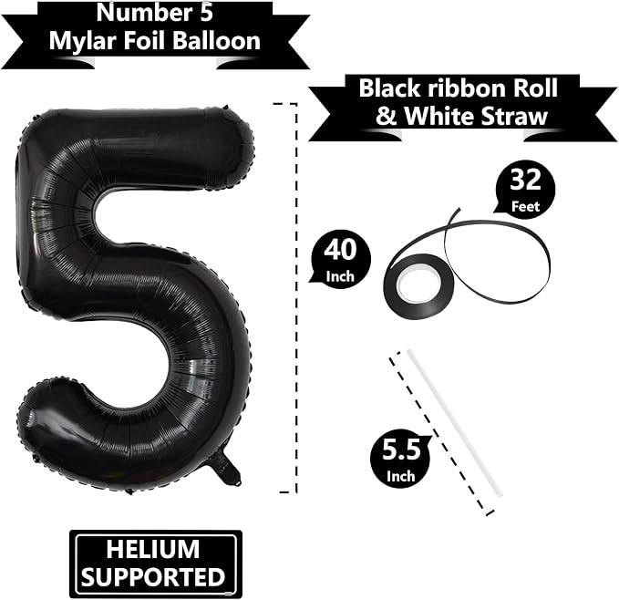 Number Balloons Black Party Balloon - Image 3