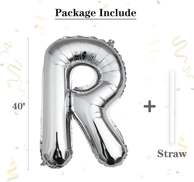 40 inch Silver Letter R Balloon, Big Size Alphabet Foil Mylar Helium Balloons - Image 2