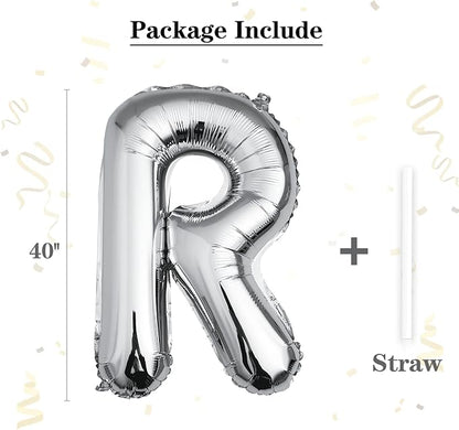 40 inch Silver Letter R Balloon, Big Size Alphabet Foil Mylar Helium Balloons - Image 2