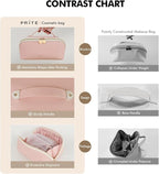 Prite Makeup Bag for Women Travel Waterproof Vegan Leather Cosmetic Bag Open Flat Toiletry Bag With Clear Divider and Handle (Pink)