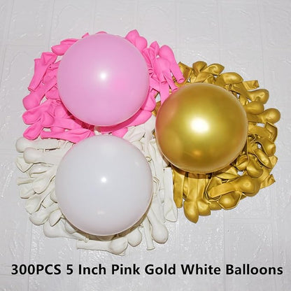 300 Pcs Pink Gold White Balloons 5 Inch Pink White and Metallic Gold Assorted - Image 2