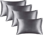 BEDELITE Satin Pillowcase for Hair and Skin, Super Soft Similar to Silk Pillow Cases 4 Pack with Envelope Closure, Cooling Pillowcases for Women Men (20"x30" Queen Size, Dark Grey)