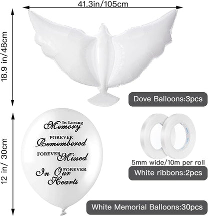 Dove Memorial Balloons to Release in Sky, Biodegradable Funeral Balloons - Image 2