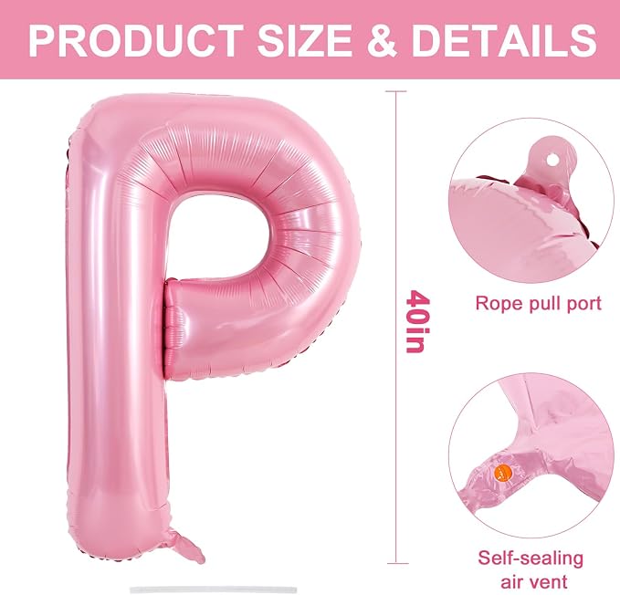 TONIFUL 40 Inch Large Pink Letter P Balloons Giant Foil Mylar Alphabet Balloon - Image 2