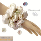 Suncdelv Silk,100% Silk Scrunchies for Hair,22 Momme Hair Ties for Anti-Crease & Breakage,Natural Women Hair Accessories，Fashion Hairbands 3PCS（Flower）