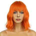 Wavy Wig With Bangs Women's Short Orange Wigs Curly Wavy Bob Synthetic Cosplay Wig for Girls Daily Use Halloween Wigs(12" Orange)