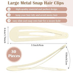WILLBOND 30 Pieces 3.1 Inch Large Metal Snap Hair Clips Nonslip Barrettes Women Hair Accessories (White)
