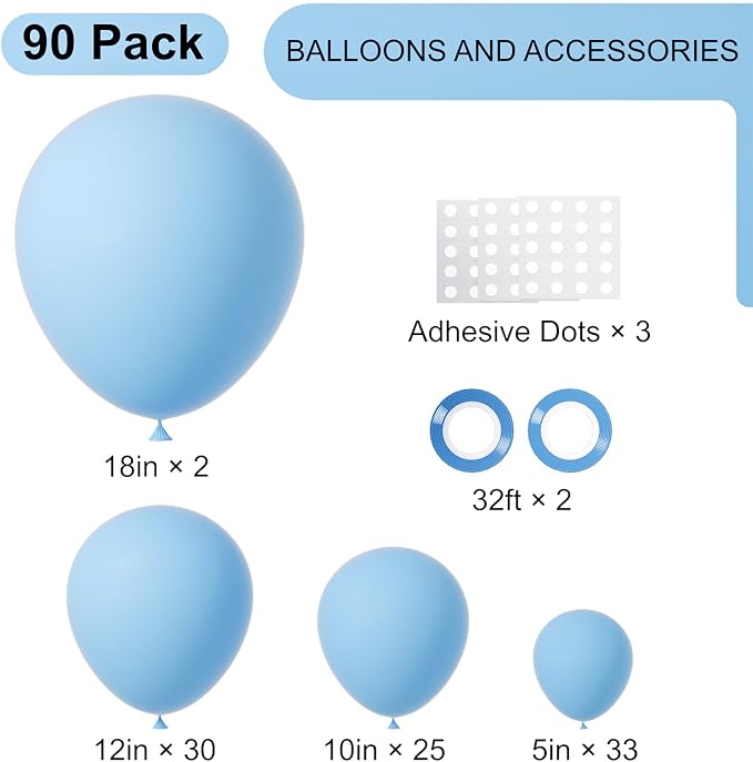 Voircoloria 90pcs Light Blue Balloons Garland Arch Kit, 18 12 10 5 Inch | - Image 2