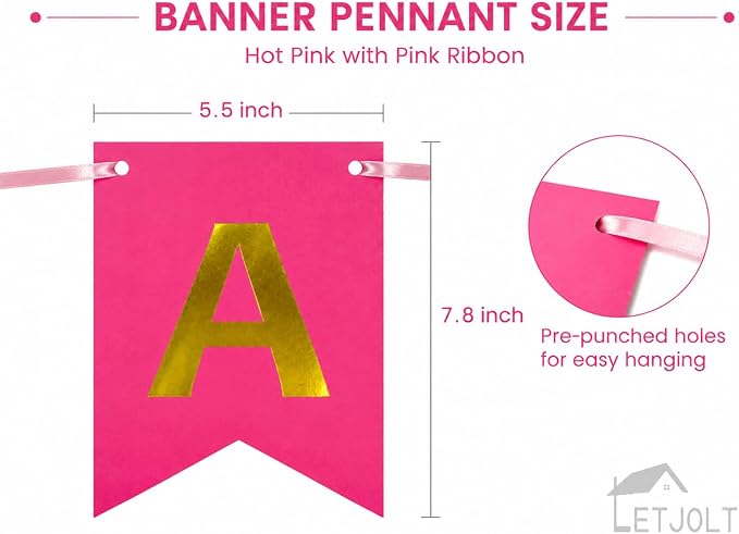 Letjolt Happy Birthday Banner Pure Roseo Girls Party Signs 13 Pcs | Golden - Image 6
