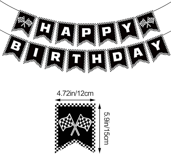 MEETINGU Race Car Happy Birthday Banner, Race Car Birthday Party Decorations - Image 2
