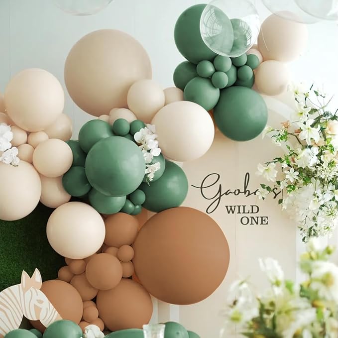 Green White Brown Balloon Garland Arch Kit - Image 4