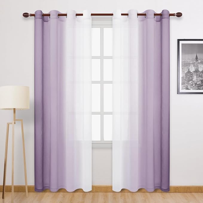 DWCN Ombre Faux Linen Extra Long Sheer Curtains by DWCN