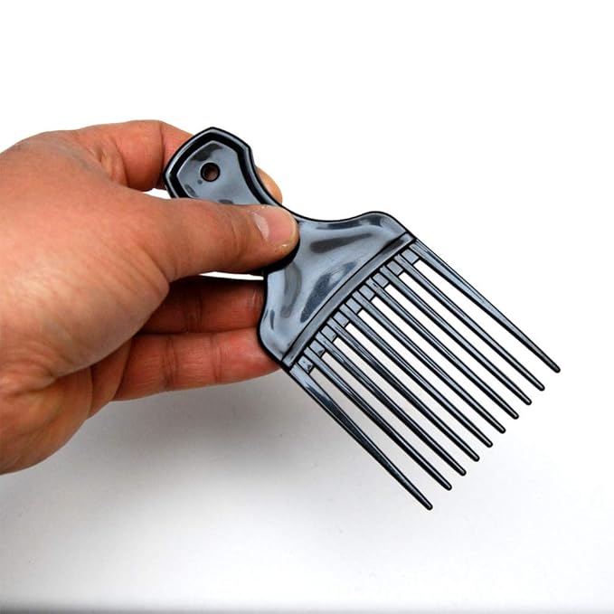 (3 Pack) 5.25" Plastic Afro Pick Lift Hair Comb Detangle Wig Braid Hair Man Styling Comb (Black_B)