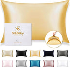 SilkSilky 100% Mulberry Silk Pillowcase - Pure 22 Momme High-Grade 6A Fibers for Hair & Skin, Envelope Closure, Natural, Organic, Breathable & Cooling Pillow Case (Standard, Champagne)