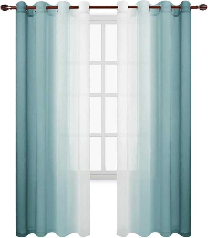DWCN Blue Faux Linen Ombre Sheer Curtains - Image 8