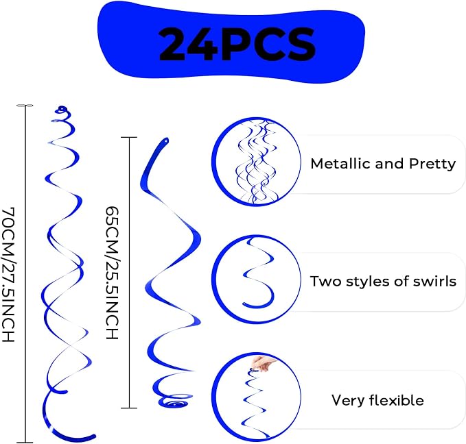 24 PCS Blue Hanging Swirl, Sparkle Ceiling Hanging Decorations, Plastic - Image 6