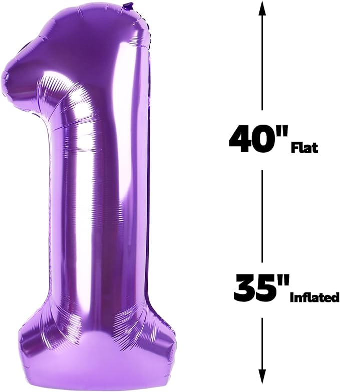 Purple Number 1 Balloon 40 inch, Balloon numbers party supplies, deco photo - Image 2