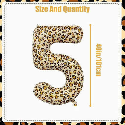 40Inch Large Leopard Print Number 5 Foil Balloons Cheetah 5th Wild One First - Image 2