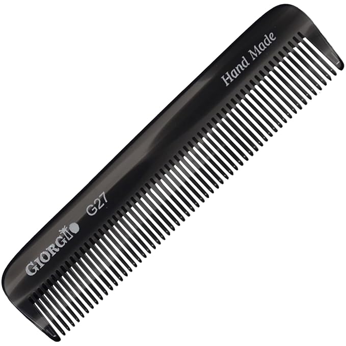 Giorgio G27 Handmade All Fine Tooth Pocket Comb, Hair Comb Straightener for Everyday Grooming Styling Hair, Mustache and Beard for Men Women and Kids, Saw Cut and Polished Black Graphite