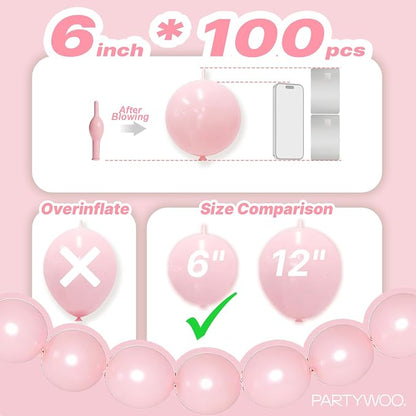 PartyWoo Baby Pink Linking Balloons 100pcs 6 Inch Pink Link Balloons | - Image 4