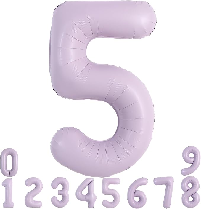TONIFUL 40 Inch Pastel Purple Number 5 Balloon – Big Lilac Mylar Foil Number by TONIFUL