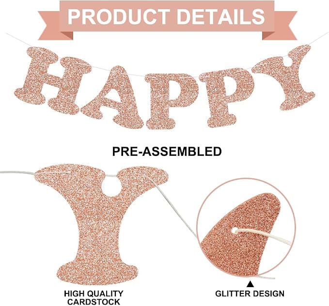 Rose Gold Happy Birthday Banner - Image 2