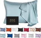 Mulberry Silk Pillowcase for Hair and Skin,Standard Size Cooling Silk Pillow Case with Hidden Zipper,Allergen Proof Dual Sides Soft Breathable Smooth Silk Pillow Cover for Women(Queen,Aqua Blue)
