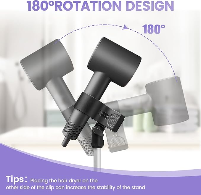 Adjustable Hair Dryer Stand, 29-59 Inch Hair Dryer Holder with Tripod and Universal Clip, 360-Degree Rotating Blow Dryer Stand for Bathroom, Vanity, Makeup Room