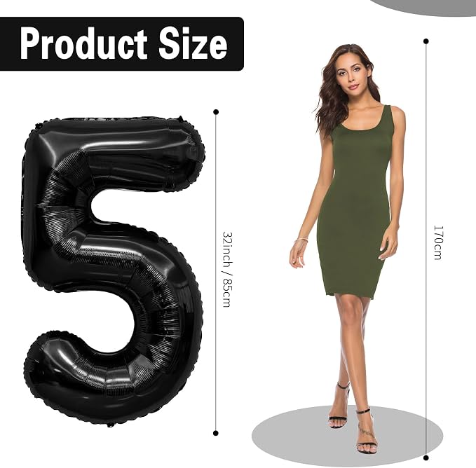 Black Number Balloons 50 Balloon Numbers 50th Number Balloon Foil Mylar Party - Image 2