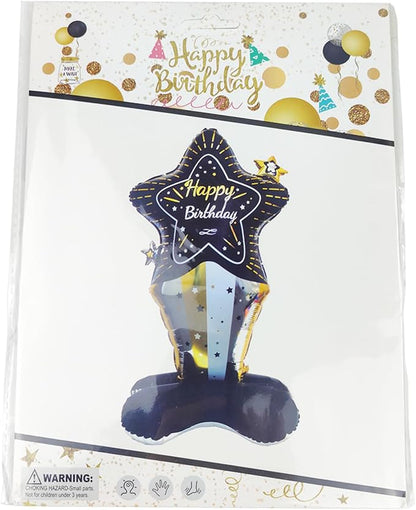59" Black & Gold Standing Star Happy Birthday Foil Balloon | giant black gold - Image 6