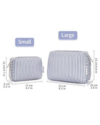 Narwey Small Striped Makeup Bag for Purse Mini Cosmetic Bag Travel Makeup Pouch Zipper Pouch Cute Make up Bags with Compartments for Women Girls (Greyish Blue Stripe, Small)