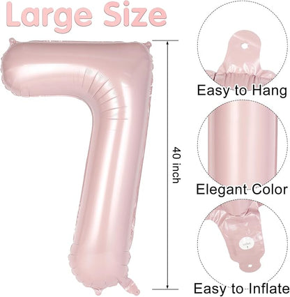Light Pink Number 7 Balloon, 40 Inch Giant Mylar Number Balloons, Large Foil - Image 2