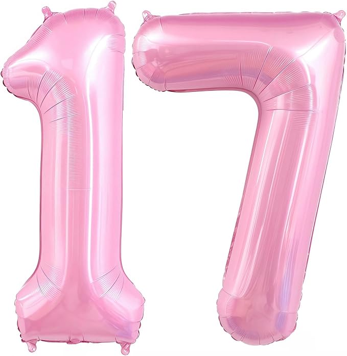 Pastel Pink 17 Balloon, Light Pink 17 Balloons Number, 40 Inch Helium Foil by BBPOOL