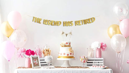 Pre-Strung The Legend Has Retired Gold Glitter Banner - Image 4