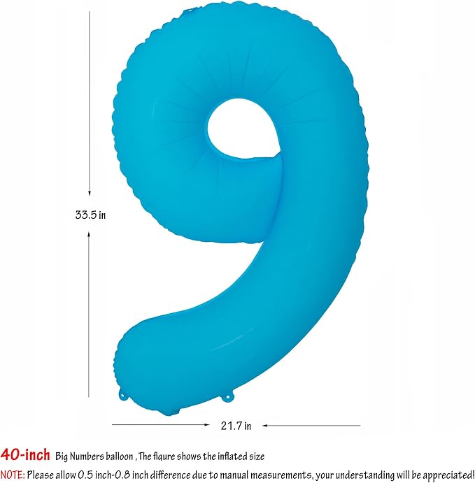 40 in Blue Number Balloon 9 Blue Fluorescent Birthday balloon Number 9 | Helium - Image 2